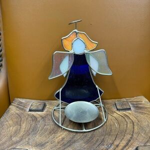 Vintage Stained Glass Singing Angel Votive Candle Holder